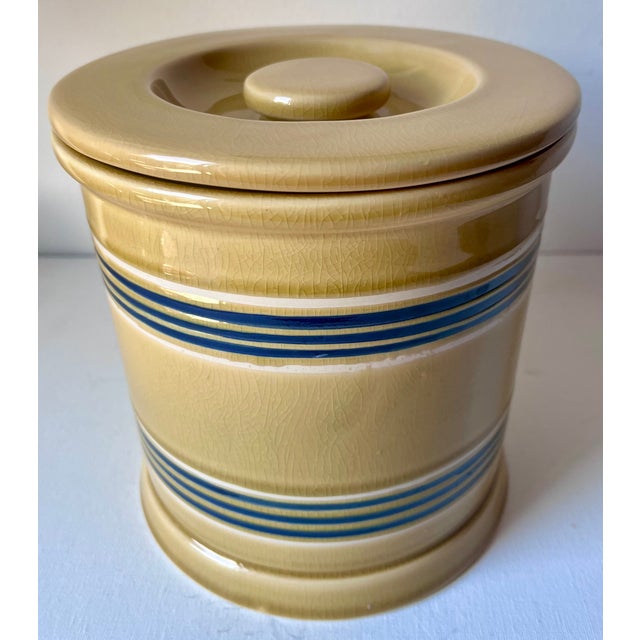 Ceramic Yellow Ware Blue Banded Canister/Crock For Sale - Image 7 of 7