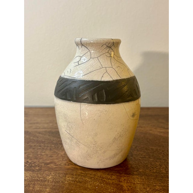 Vintage Mid-Century American Studio Pottery Raku Vase, Signed For Sale - Image 4 of 6
