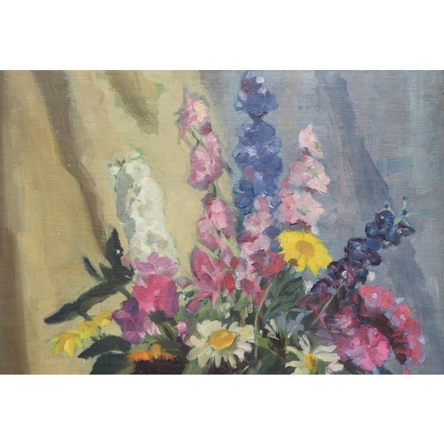 Modern Kurt Lauber, Still Life with Wildflowers, 1955, Oil on Cardboard, Framed For Sale - Image 3 of 8