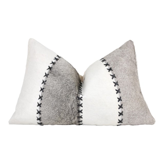 Luxury Genuine Cowhide Leather Throw Pillow With Hand-Laced Stitching 16x24 | Handmade Designer Lumbar Cushion For Sale