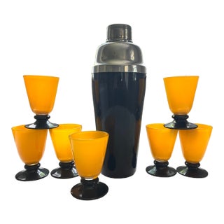 1920’s Art Dece Black Cocktail Shaker Set- 8 Pieces For Sale