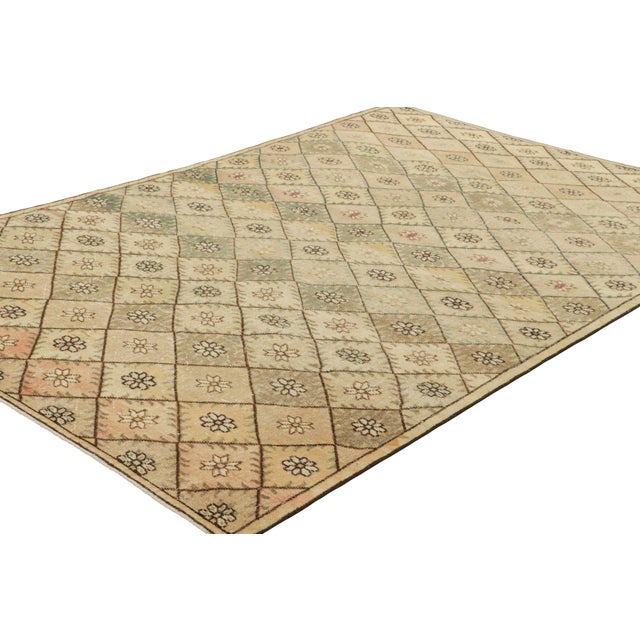Rug & Kilim Vintage Zeki Müren Rug in Beige With Polychromatic Diamond Pattern | Rug & Kilim For Sale - Image 4 of 7