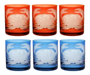 ARTEL Crab Double Old Fashioned Glasses in Burnt Orange and Blue - Set of 6