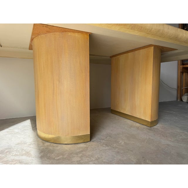 1980’s Karl Springer Style Grasscloth and Brass Dining Table For Sale - Image 10 of 12