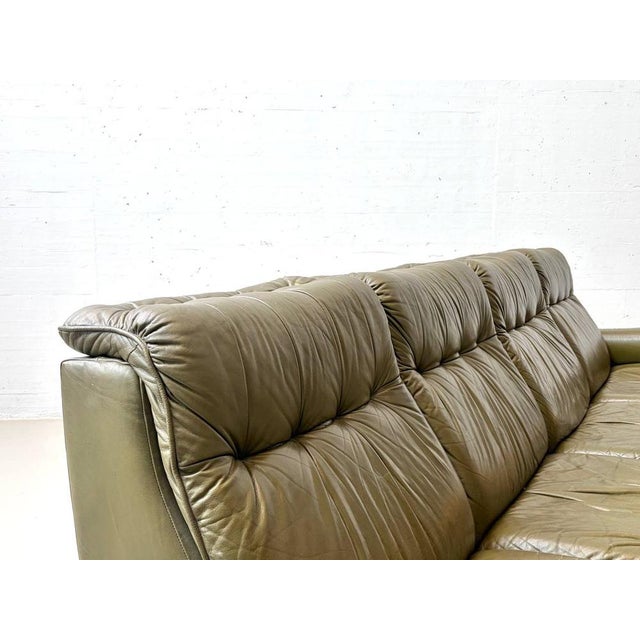 Olive Green Leather Sofa, 1970s For Sale - Image 11 of 16