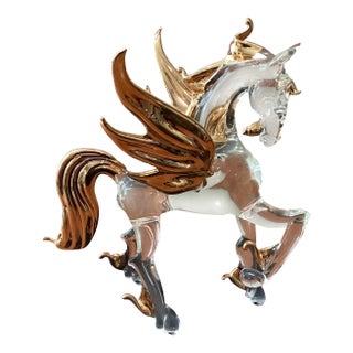 Late 20th Century Crystal and Gold Leafs With Base Murano Style Pegaso For Sale