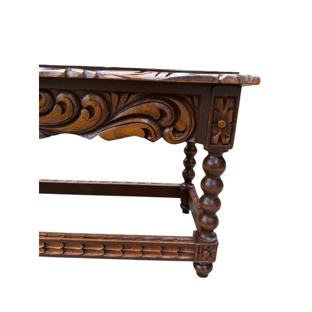 Spanish Baroque Carved Wood Arts & Crafts Hall Bench Seat For Sale - Image 15 of 16