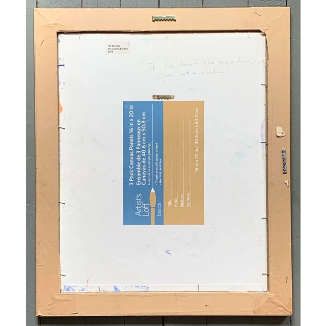 Beautiful Original Mixed Media Collage “NY Harbor” Seascape. 15.5” x 20” Overall size in vintage frame: 19.5” x 23.5”