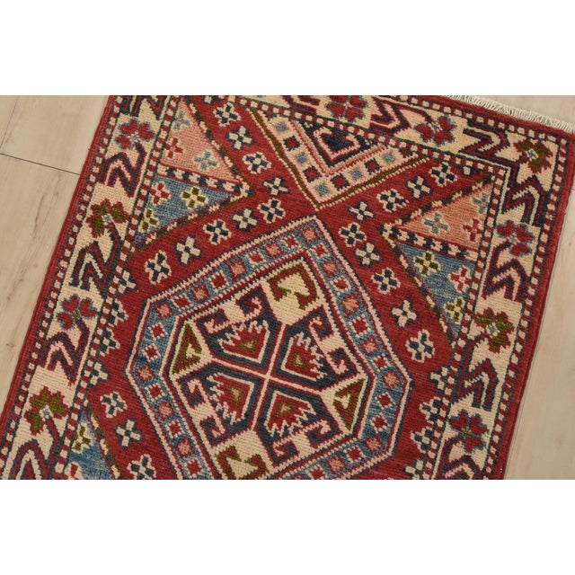 Kazak Runner 2’1” X 6’1” Red Wool Tribal Hand-Knotted Oriental Rug For Sale In Philadelphia - Image 6 of 11