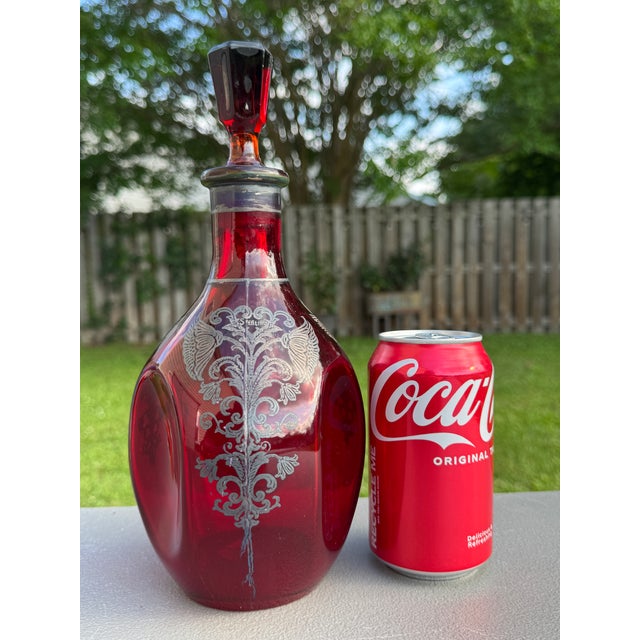 1930s Bohemian 10" Ruby Red Decanter Victorian Sterling Silver Overlay For Sale - Image 4 of 11