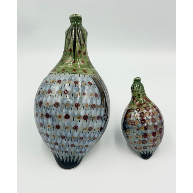 Ceramic Folk-Art Ken Edwards Tonala Pottery Hand Painted Palomar Quail Mama & Baby Bird For Sale - Image 7 of 9