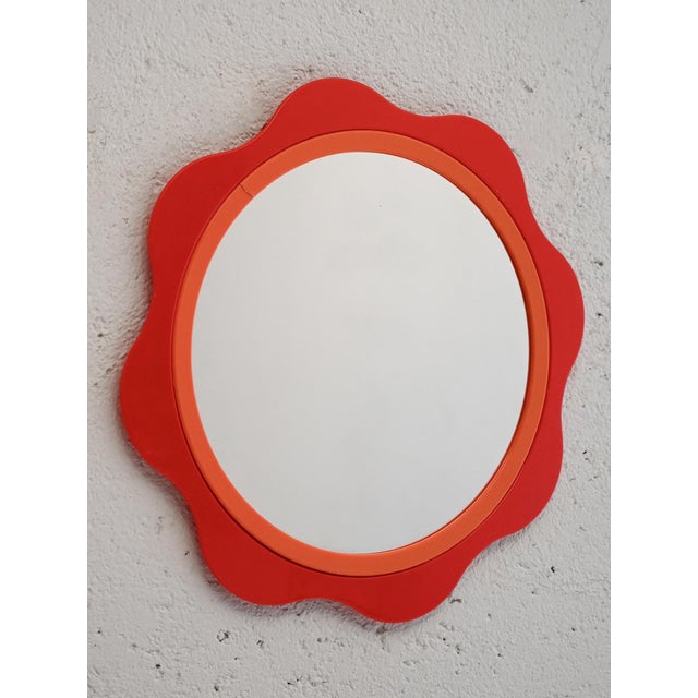 Vintage finnish mäkisen kuvastin mk-298 mirror from the 1960s with wavy edge in red and orange, pop art style. vintage...