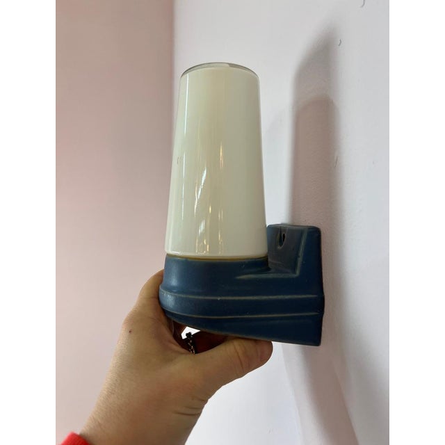 Glass Wall Lamp in Blue by Sigvard Bernadotte for Ifö For Sale - Image 7 of 11