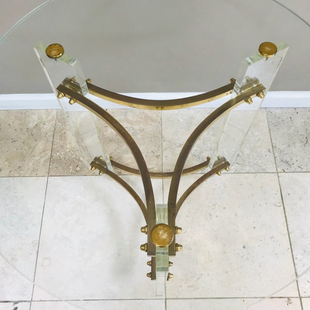 Charles Hollis Jones 1970s Charles Hollis Jones Lucite Brass Glass Table For Sale - Image 4 of 10