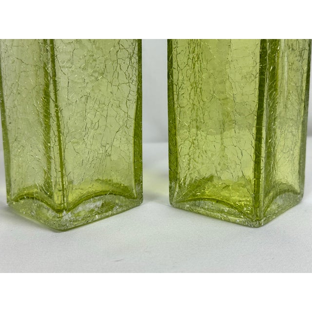 Mid 20th Century Mid 20th Century Art Glass Pale Yellow Green Crackle Glass Rectangular Vases - a Pair For Sale - Image 5 of 9