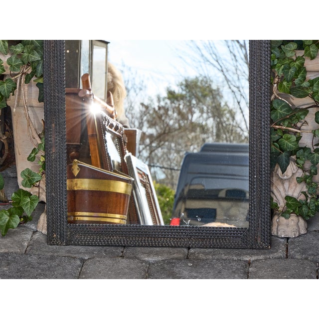 Gray French Tramp Art Mirror with Deeply Carved Geometric Frame, Circa 1900 For Sale - Image 8 of 12