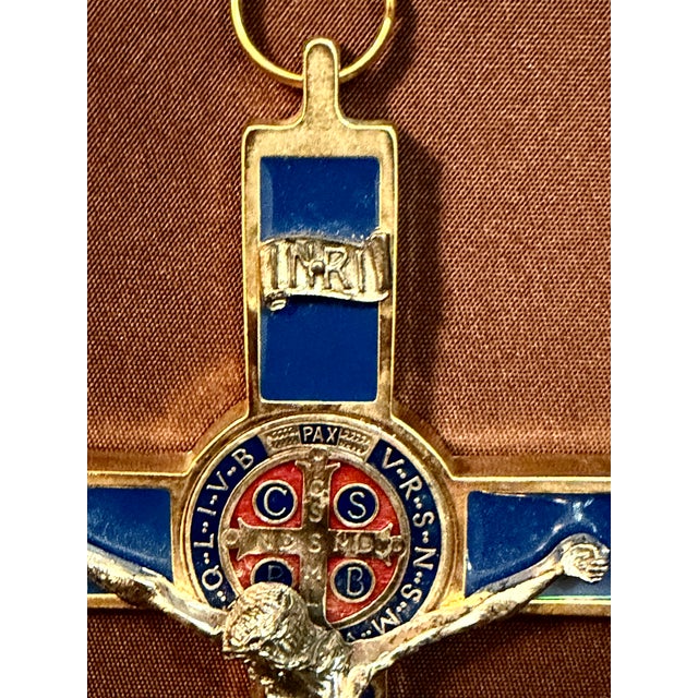 Contemporary 1990s Blessed Vatican Gift: Blue Saint Benedict 7.5” Crucifix For Sale - Image 3 of 7