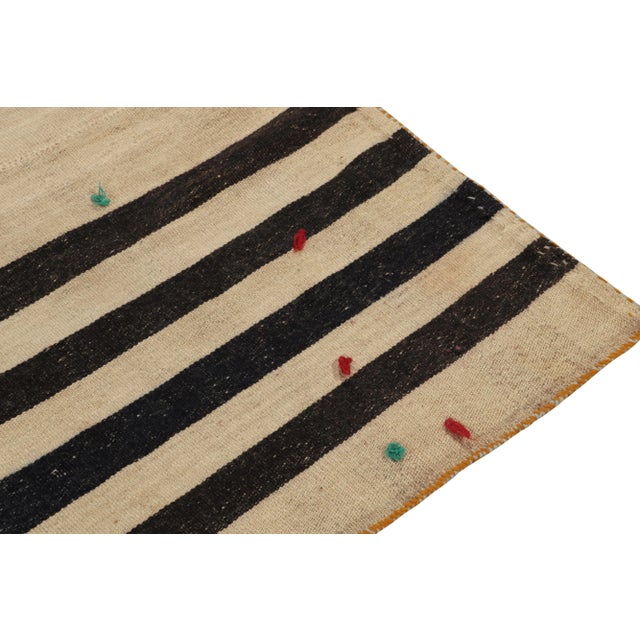 1950s Vintage Turkish Kilim Rug in Beige-Brown With Black Stripe Patterns For Sale - Image 5 of 8
