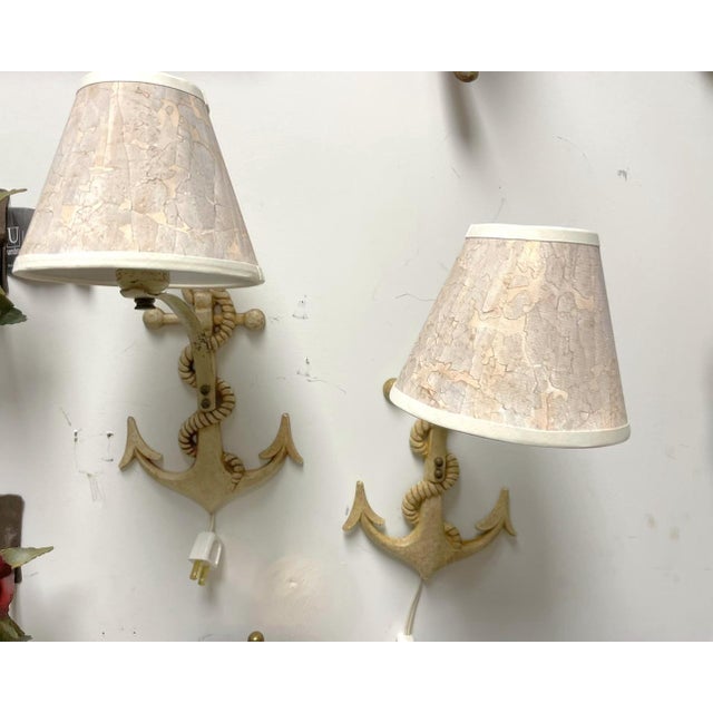 1960s Nautical Rope and Anchor Metal Sconces With New Ro Sham Beaux Shades - A Pair. For Sale - Image 11 of 12