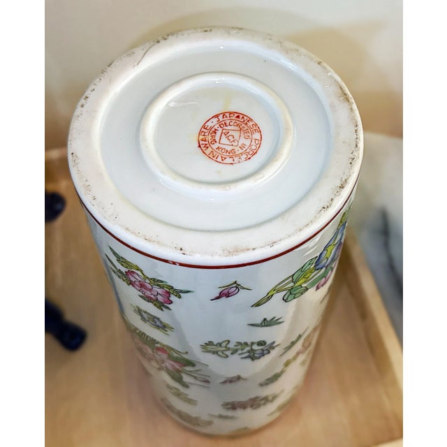 Ceramic Vintage Chinese Porcelain Cylinder Vase / Umbrella Holder - 12" For Sale - Image 7 of 8
