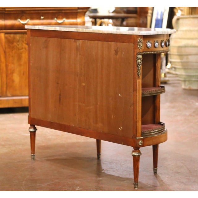 Mid-Century French Louis XVI Marquetry Marble-Top Commode À L’Anglaise For Sale - Image 11 of 12