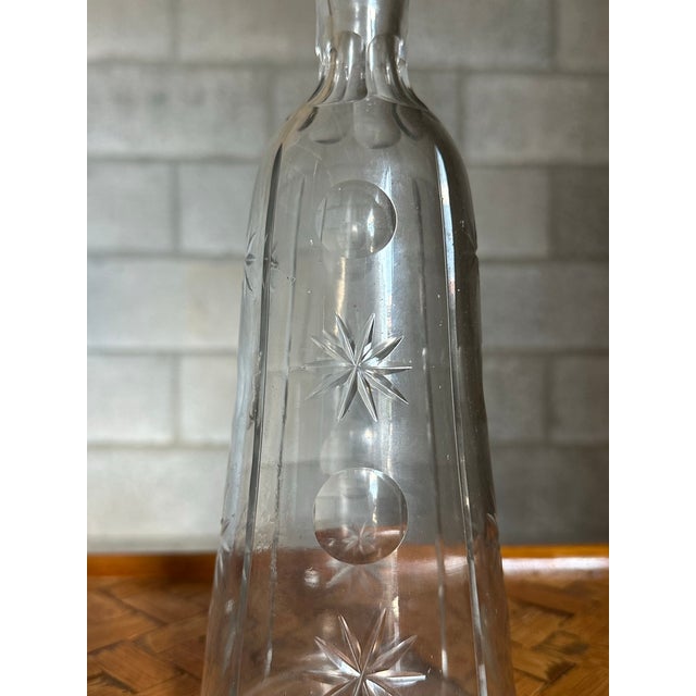 Mid-Century Modern 1950s Sweden Hand-Blown Glass Decanter or Vase With Etched Star and Circle Motifs For Sale - Image 3 of 9