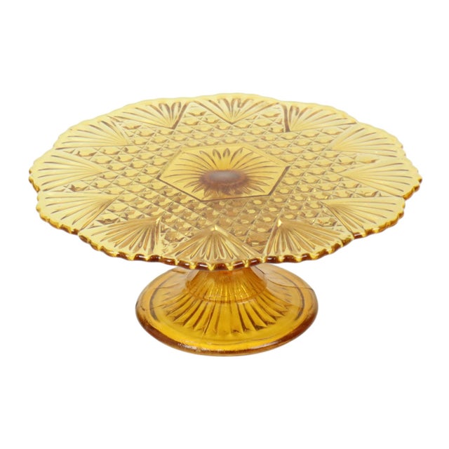 Art Deco Amber Cake Stand in Depression Glass For Sale - Image 3 of 16