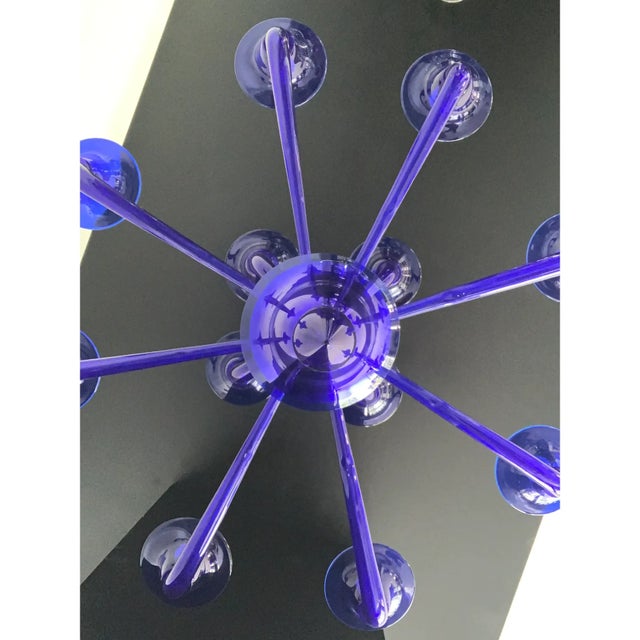 Blue Glass Chandelier, Contemporary, Attributed to Murano For Sale - Image 9 of 13