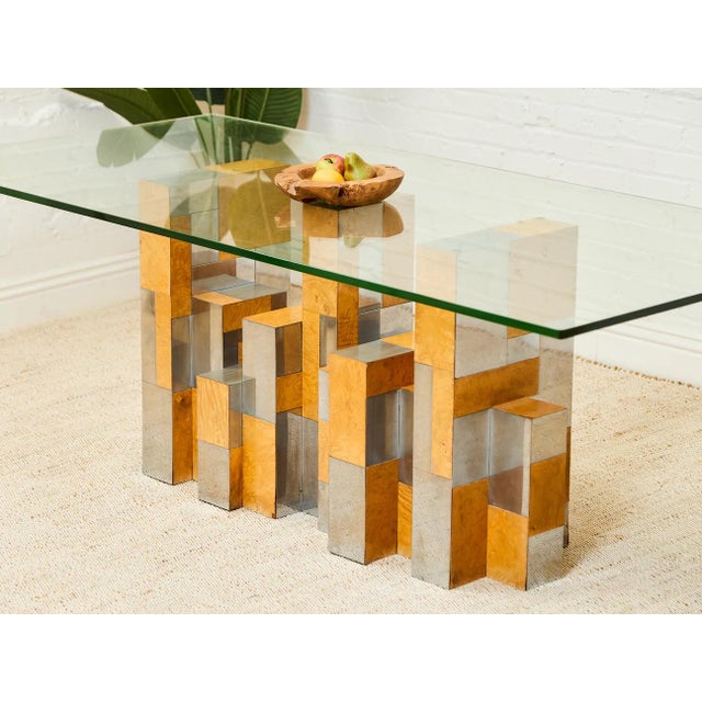 Wood Styled After Rare Paul Evans Mid Century Cityscape Burlwood and Chrome Dining Table For Sale - Image 7 of 12