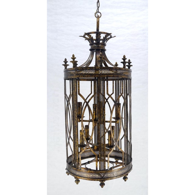Mid 20th Century Mid Centry Modern Large Italian Pendant Bronze Oxide Gilt Ornate Metal Light Fixture Chandelier For Sale - Image 12 of 18