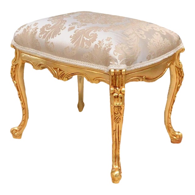 1980s Louis XV Style Gold Leaf Bench Stool Ottoman Real Solid For Sale