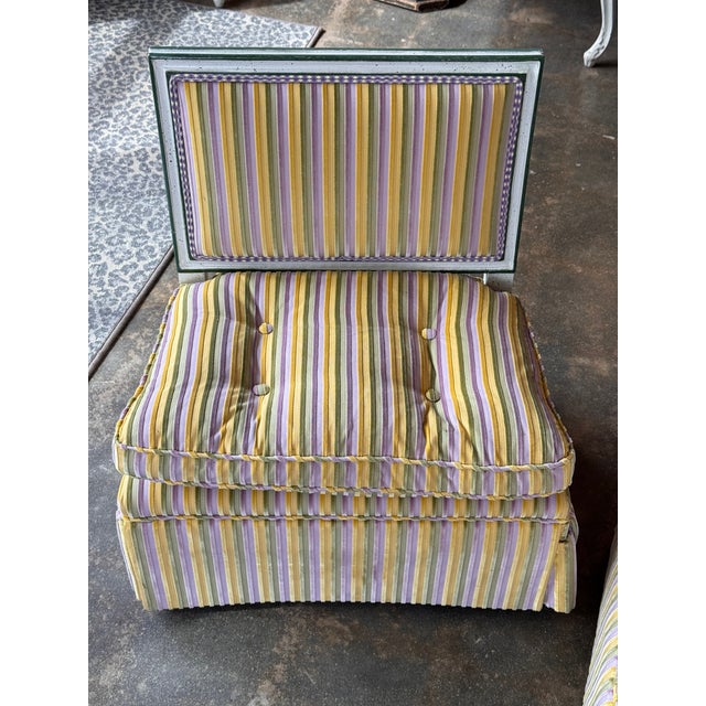 1950s 1950s Pair Upholstered Slipper Chairs With Painted Frames For Sale - Image 5 of 9