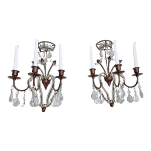 Pair of Bagues Style Crystal Beaded Candle Wall Sconces