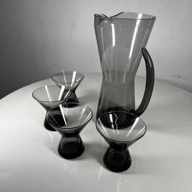 Glass 1958 Morgantown Wv Hoffman House Glass Martini Pitcher & Four Glasses For Sale - Image 7 of 13
