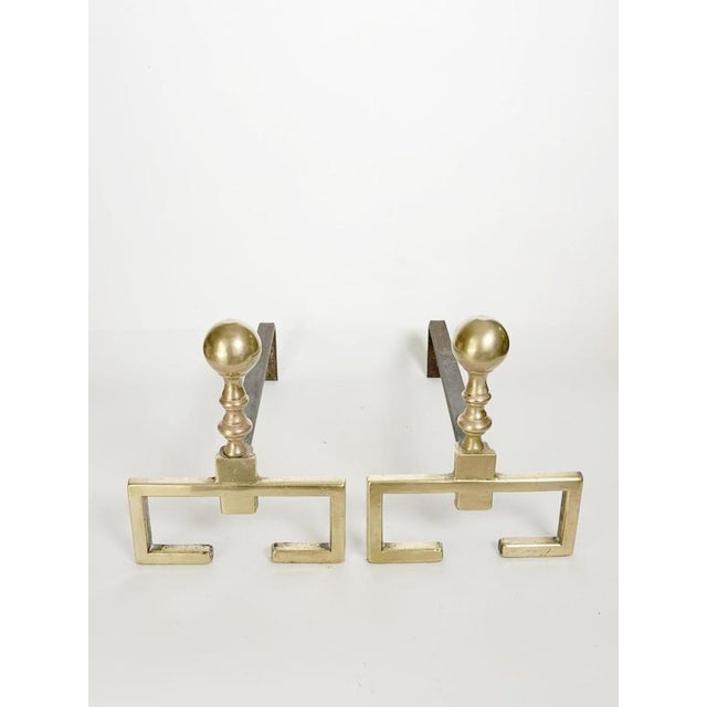Brass and Cast Iron Andirons, France, 1970s, Set of 2 For Sale - Image 4 of 11