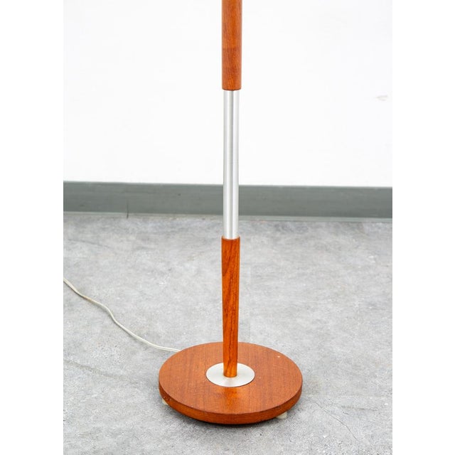 Mid Century Modern Danish Solid Teak Floor Lamp Metal MCM Denmark Silver Round For Sale - Image 9 of 12