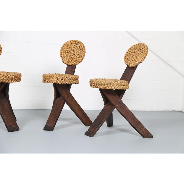 Mid-Century Modern Vintage Tripod Chairs by Frida Minet and Adrien Audoux, 1950s, Set of 4 For Sale - Image 3 of 18