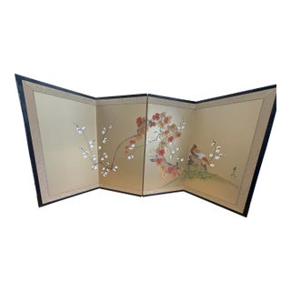 Vintage Chinese Handpainted and Signed Silk Screen, 4 Panels For Sale