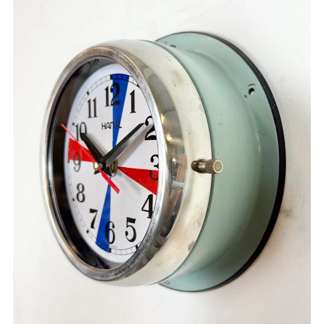 Industrial Vintage Blue Navy Wall Clock from Hanil, 1980s For Sale - Image 3 of 18