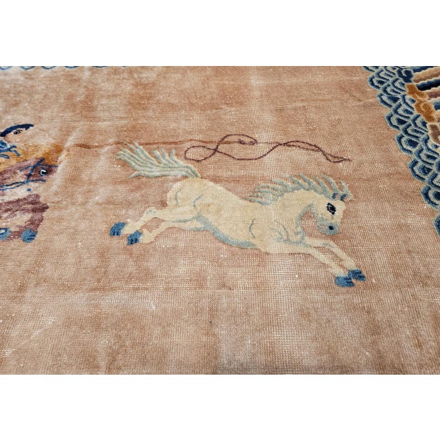 Vintage Chinese Pictorial Area Rug, Handwoven Wool on Cotton, Tan & Blue, 4' x 6' For Sale - Image 10 of 13
