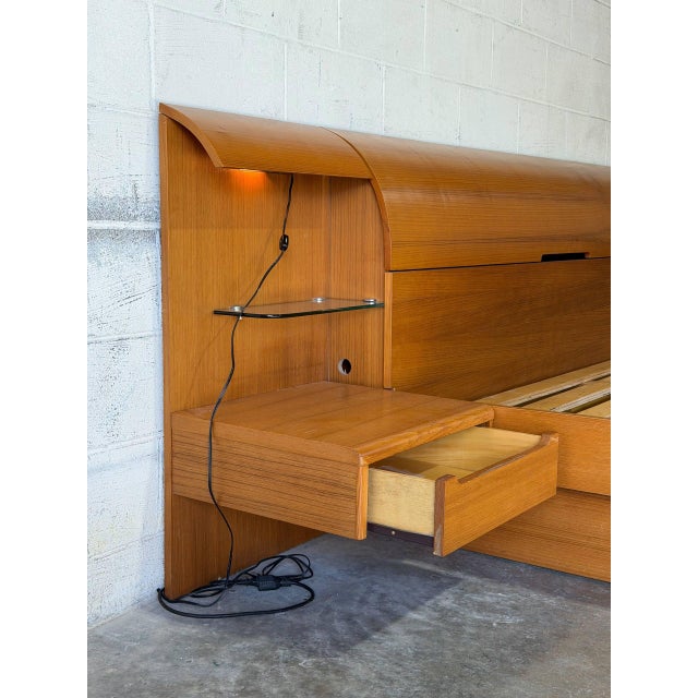 Teak King Platform Bed With Built-in Nightstands and Lights Danish Mid-Century Modern 1970s For Sale - Image 4 of 13