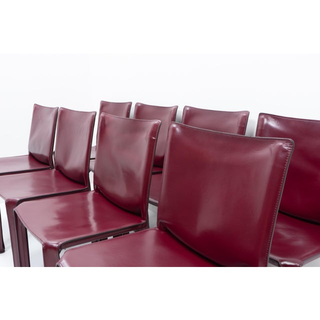 Cab 412 Bordeaux Red Chair Set by Mario Bellini for Cassina, 1990s, Set of 8 For Sale - Image 13 of 17