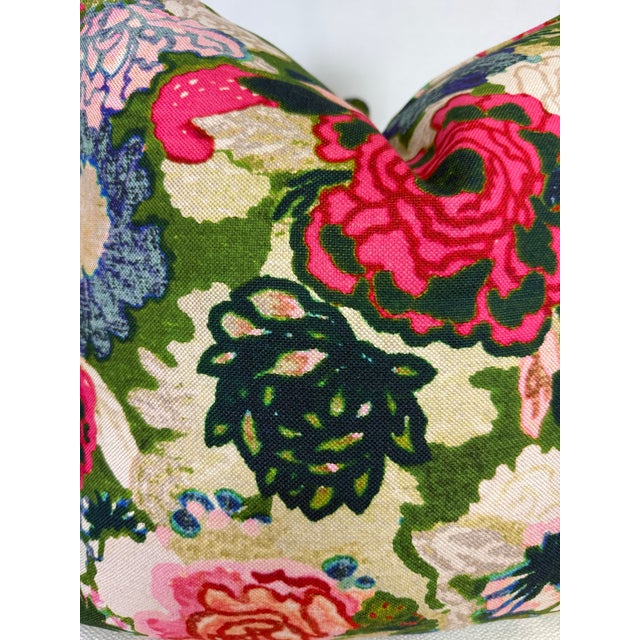 Custom pair of 22" pillows covered in a bright floral print on natural linen fabric. These pillows are self welted, have...