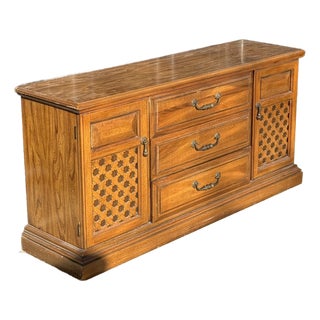 Vintage Style Cane Front Buffet With Brass Hardware For Sale