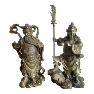 Mid 20th Century Brass Guan Gong Warrior Set - 2 Pieces For Sale