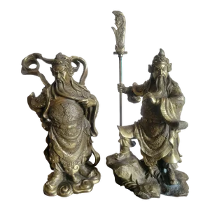 Mid 20th Century Brass Guan Gong Warrior Set - 2 Pieces