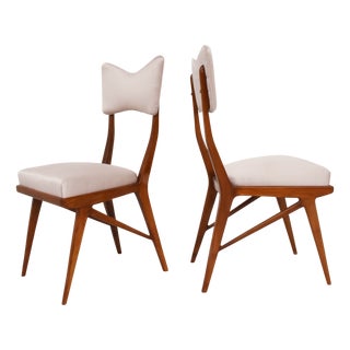 Italian Papillon Back Chairs in Light Pink Satin by Ariberto Colombo, 1950s, Set of 2 For Sale