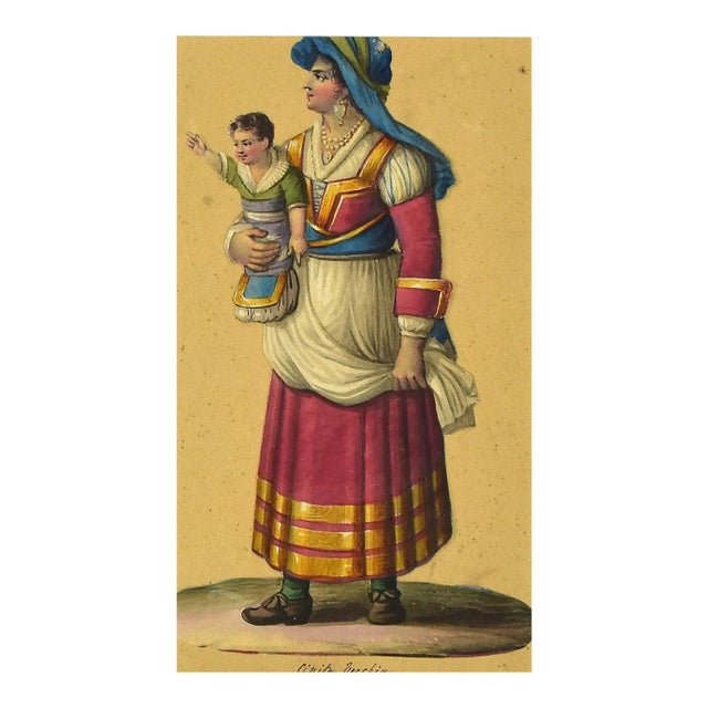 Michela De Vito, Civita Vecchia Costume, Watercolor, Mid-19th Century For Sale