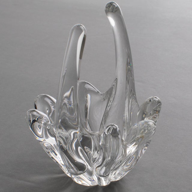 Transparent Daum Nancy France Crystal Bud Vase, Basket or Vide Poche, circa 1970 For Sale - Image 8 of 9