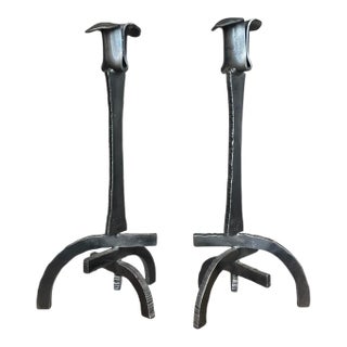 Brutalist Torch Cut Candlestick Holders With Blacksmith Makers Mark For Sale